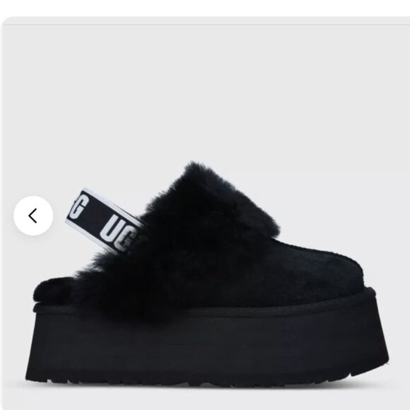 UGG BLACK FUNKETTE FLUFF SLIDE SLIPPER PLATFORM SANDALS, WOMEN US 8/ EUR 39 - Picture 1 of 8